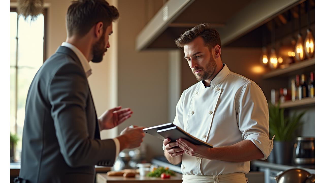 Photo d'un chef consultant en restaurant haut de gamme